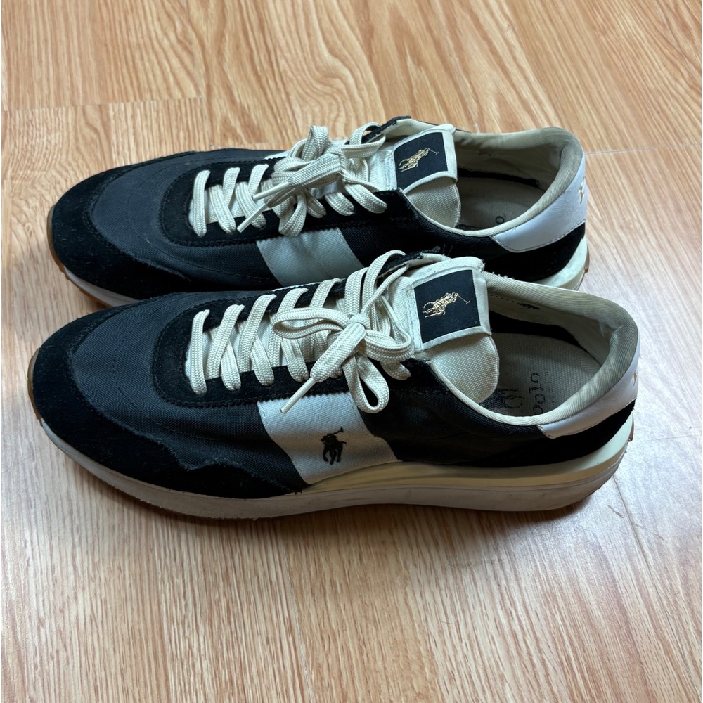 Polo Ralph Lauren Train 89 Mens Black White Low Top Sneakers Gum Sole 12